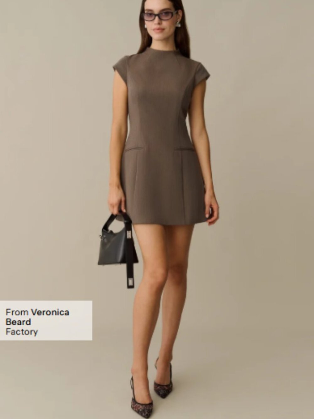 Kourt Zane Structured Mini Dress Mocha Sz 2 NWT